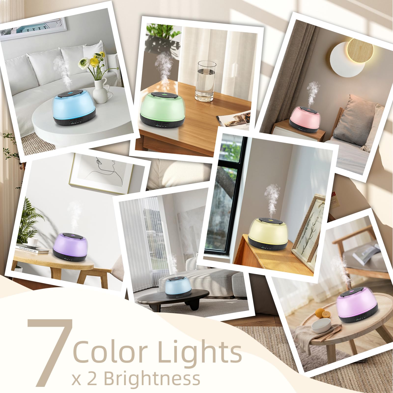 Marchred Mini diffuseur d'huiles essentielles, 300 ml, diffuseur d'aromathérapie à ultrasons avec télécommande, 4 minuteurs, 7 lumières LED changeantes de couleur, arrêt automatique, humidificateur