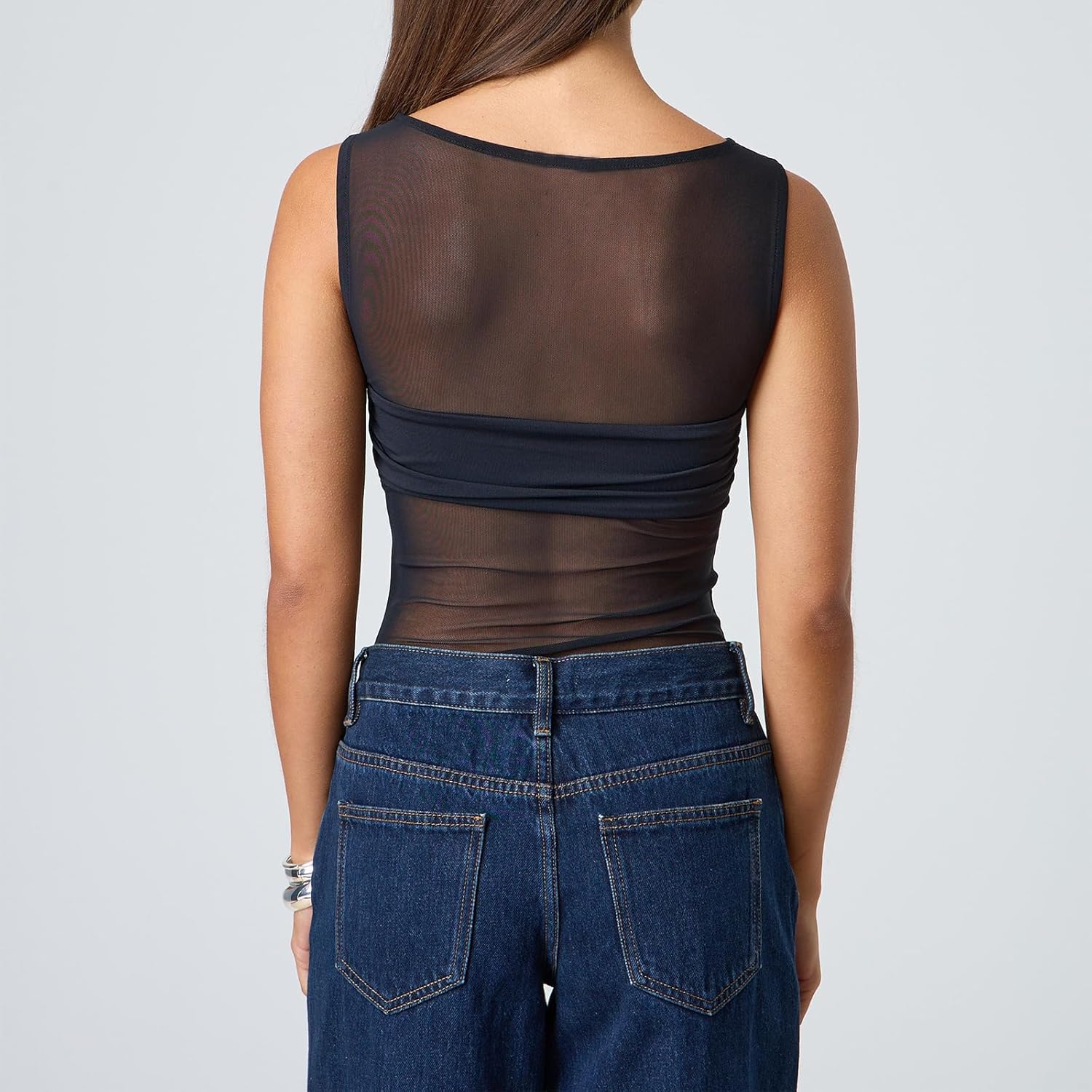 Giraropa Sheer Mesh Top for Women Summer Sleeveless Crew Neck Slim Fit Tank Tops Sexy See Through Blouse Shirt - Image 5