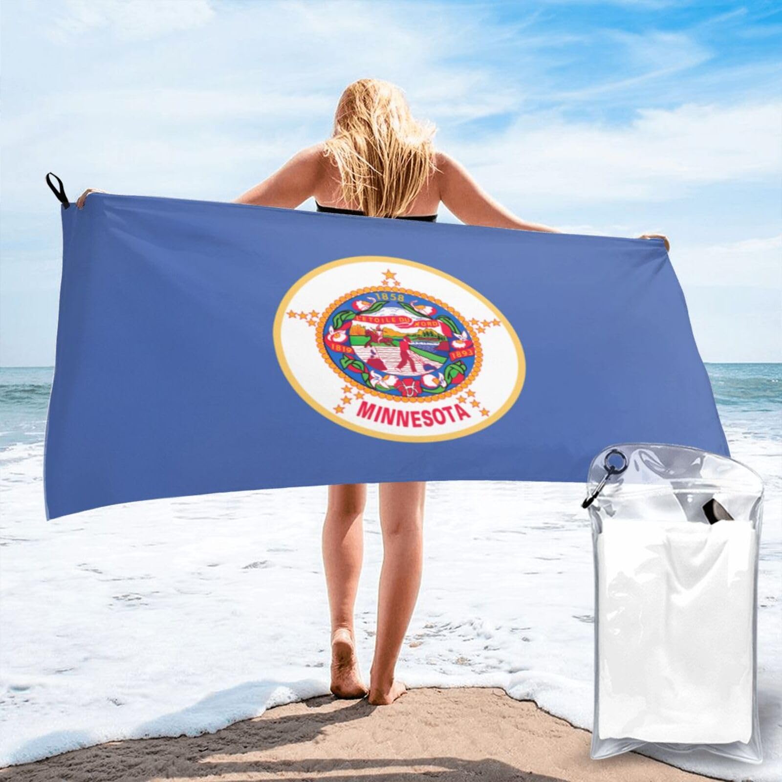 DIEzig Minnesota State Flag Print Beach Towel Fast Dry Thin For Holiday Vacation Cruise Gym Swimmers