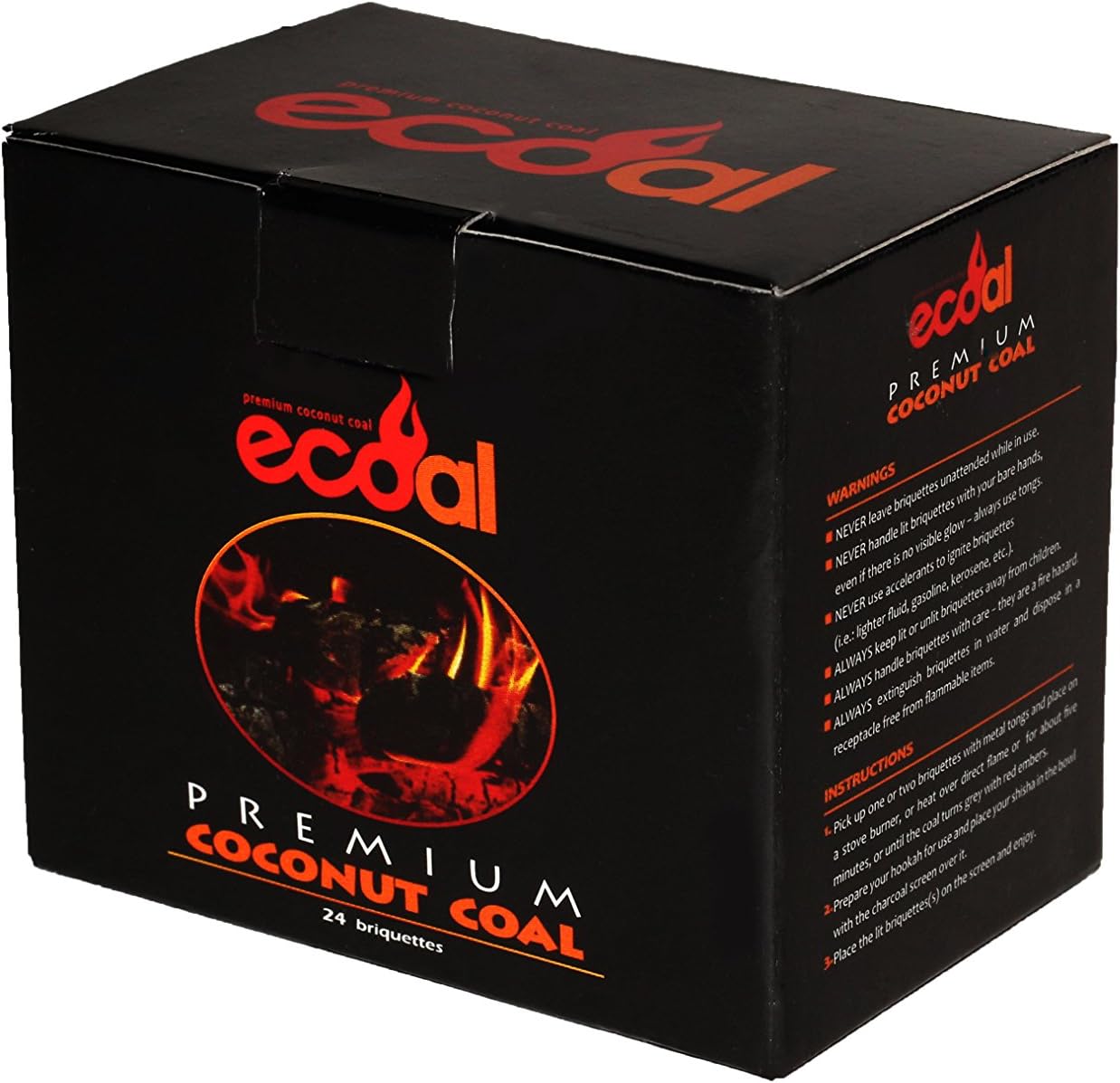 Ecoal 100% Natural Premium Coconut Hookah Shisha Charcoal - 24 Pieces
