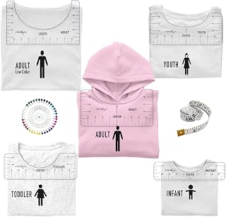Tshirt Ruler-7Pcs, Tshirt Ruler Guide for Vinyl, Shirt Alignment, T Shirt Rulers to Center Designs, Transparent Tee Ruler for Infant Toddler Youth Adult, Low Collar,Pearl Pins