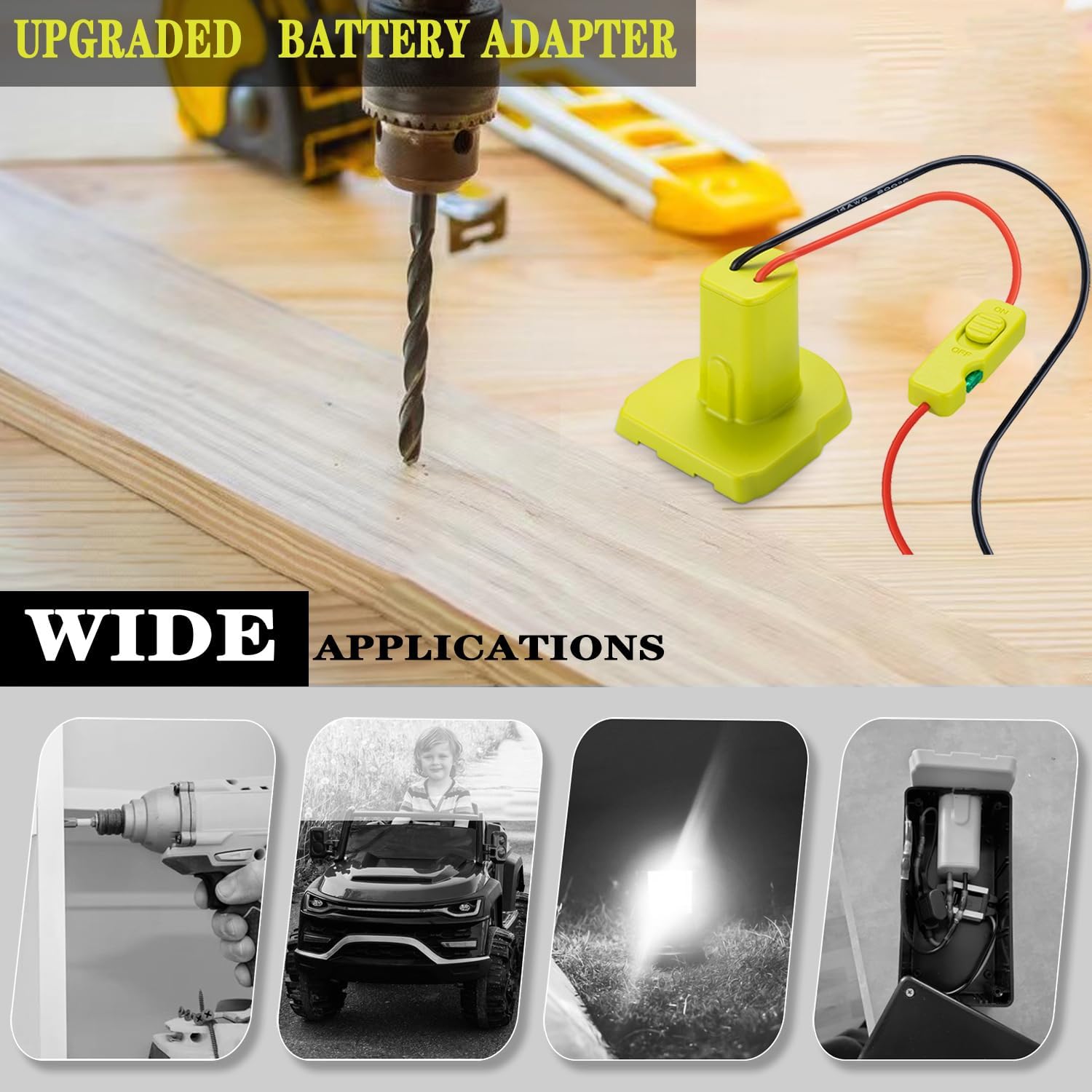 Upgraded Battery Adapter Compatible for Ryobi 18V Battery Adapter All-in-one Design of The Fuse and Switch Power Tool Battery Converter Kit 14 Gauge with Fuses & Wire Terminals