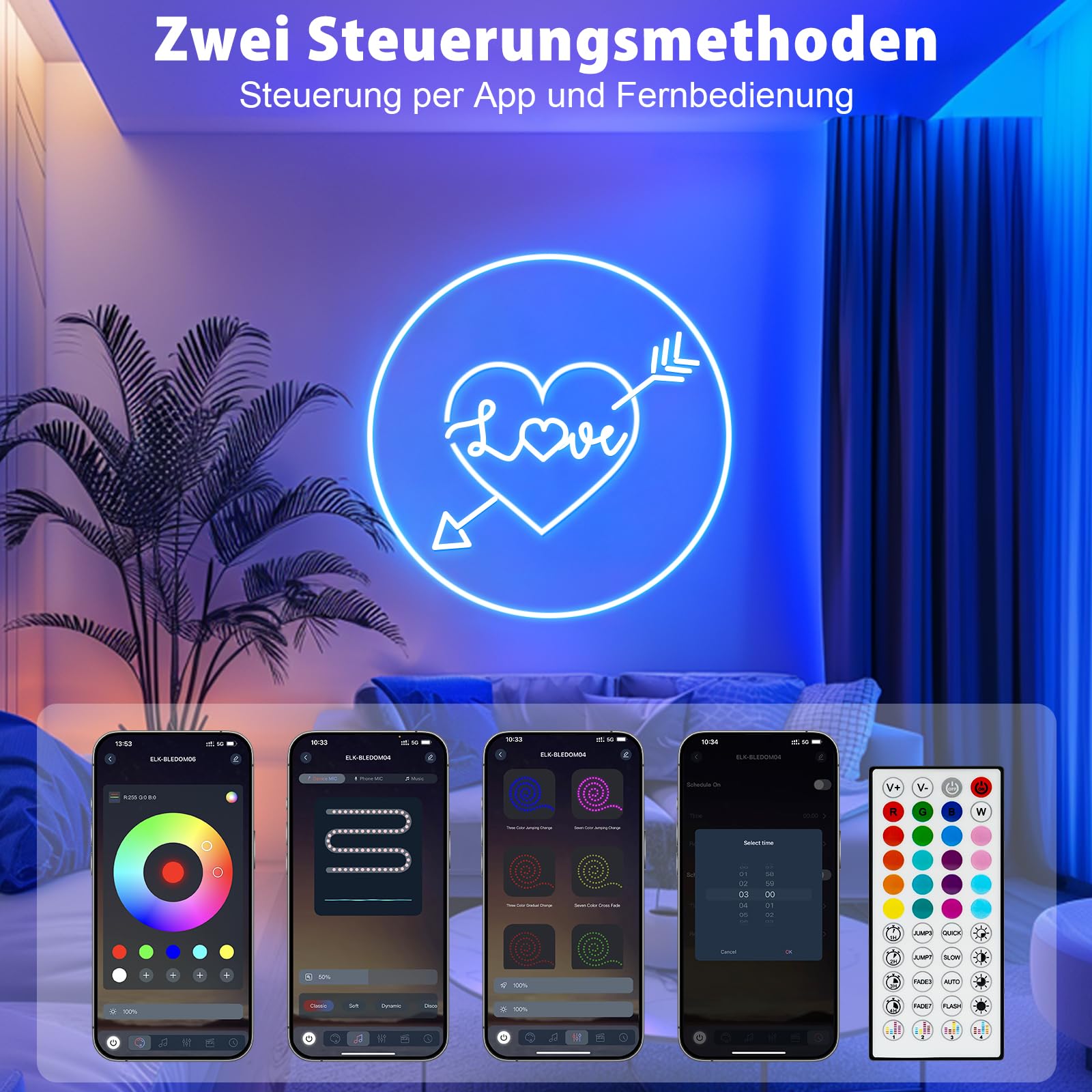 Striscia LED neon 10 m RGB, striscia LED con controllo app, telecomando IP65, impermeabile, flessibile, per esterni, 24 V, tubo luminoso per interni, musica fai da te per stanza, parete, gioco