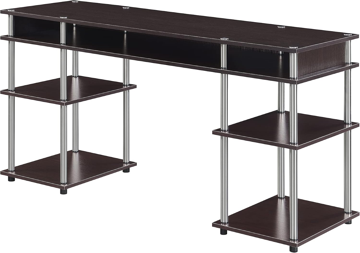 Convenience Concepts Designs2Go No Tools Deluxe Student Desk with Shelves, 60", Espresso