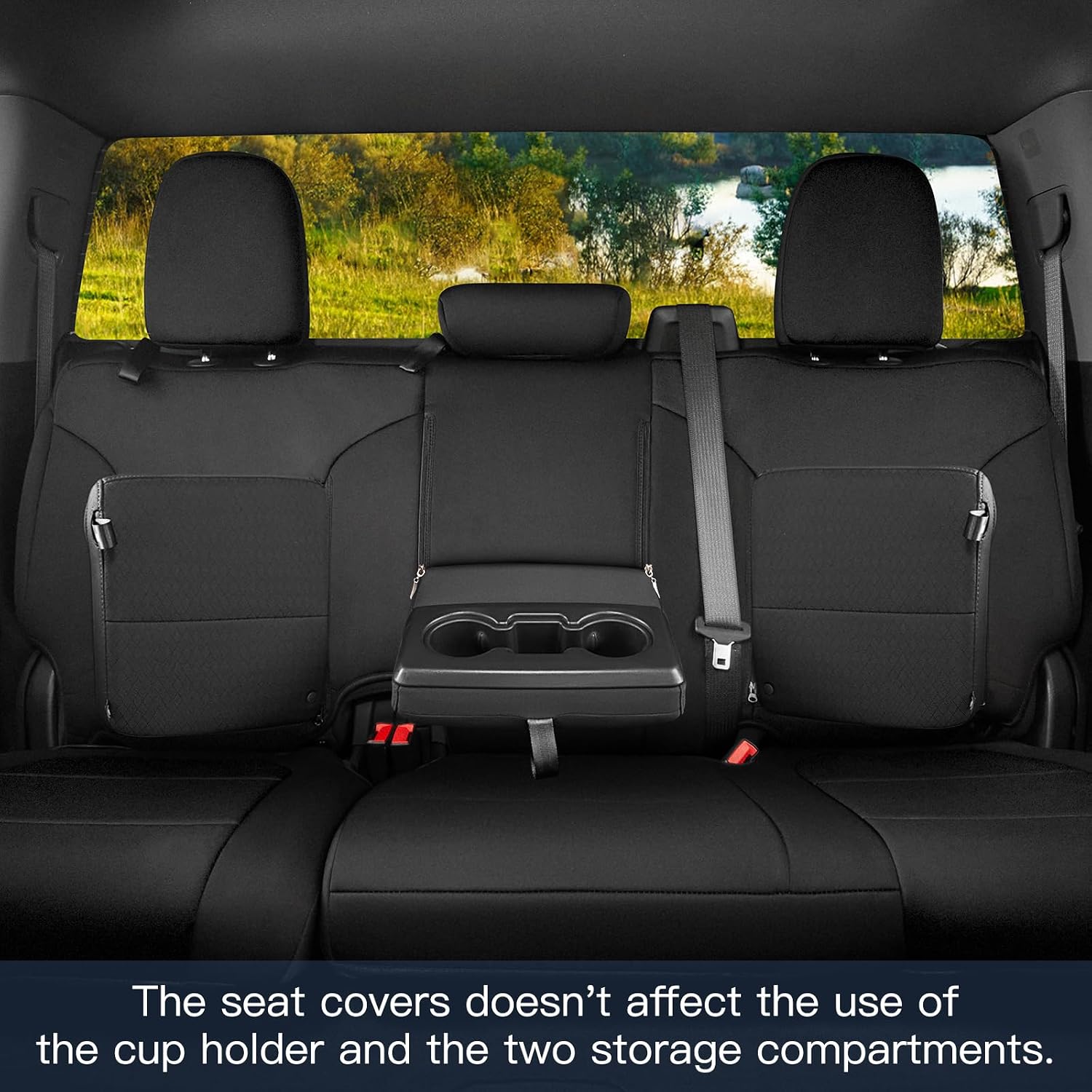 GIANT PANDA Neoprene Rear Seat Covers Customized Chevy Silverado & GMC Sierra 1500 2500HD 3500HD Crew Double Cab(2019-2025) W/Rear Seat Storage & Cup Holder, Waterproof & UV Resistant, Black