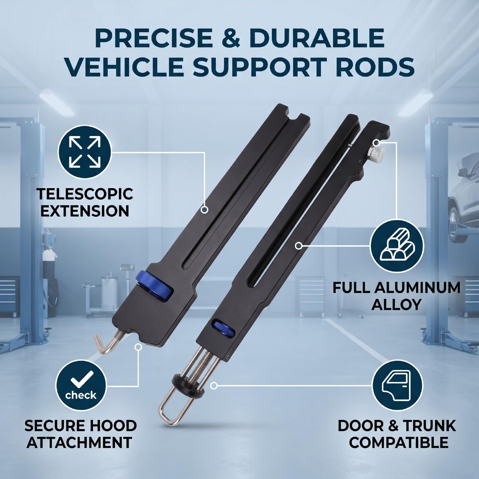 aqxreight Asta Regolabile per Supporto Portiera Auto, Asta Telescopica in Alluminio da 55cm con Portata Stabile per Riparazione Ammaccature e Supporto Coffano Motore