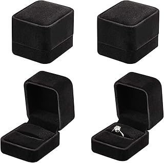 LETURE 4 Pieces Velvet Ring Gift Boxes Set, Earring Pendant Jewelry Case, Jewellry Display Box for Wedding, Engagement,Proposal, Birthday and Anniversary (4pcs Black)