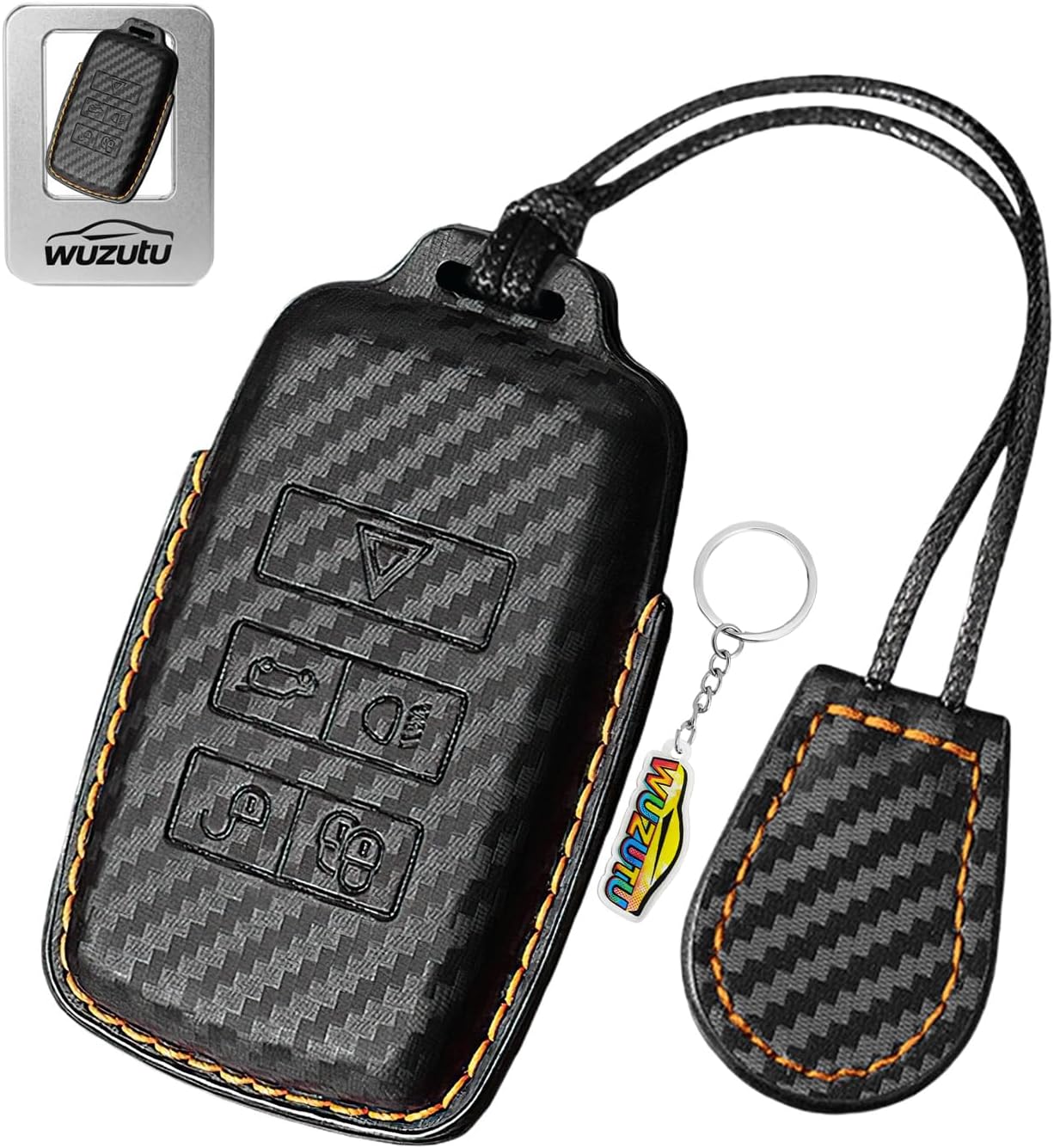 High Quality Leather Key Case Compatible with Land Rover Defender Sport Range Rover Sport Velar Evoque for Jaguar XE XEL XF XFL XJL Key Cover Original Key Case B-Orange