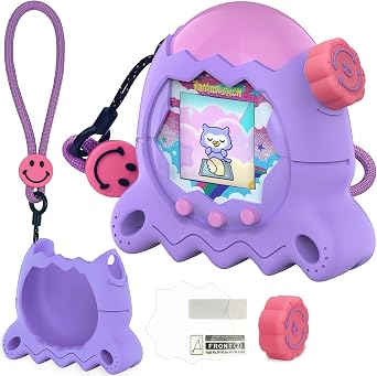 Silicone Case for Tamagotchi Paradise with Button Cap, Protective Cover with Screen Protector and Lanyard for Tamagotchi Paradise Pet Accessories Purple