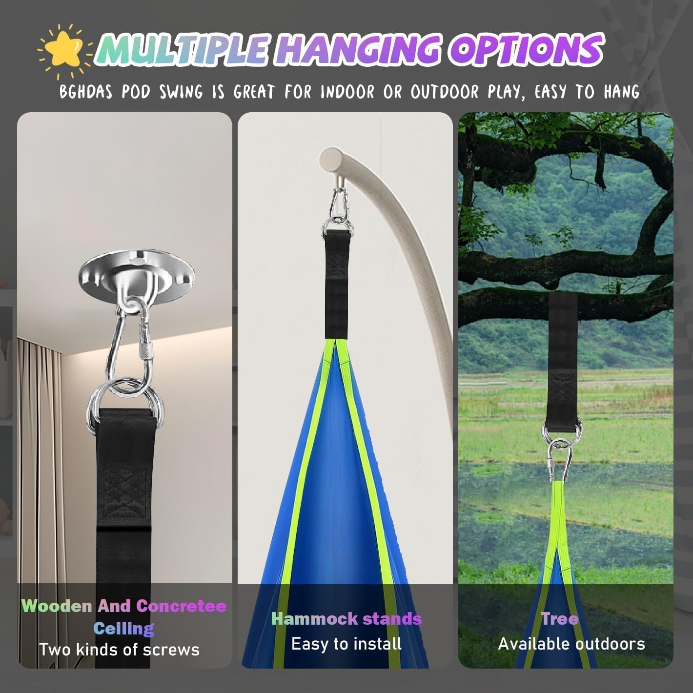 Balançoire Lumineuse - Balançoire-hamac en Taffetas de Nylon Haut de Gamme amélioré, avec lumières LED et Coussin Gonflable | Utilisation à l'intérieur et à l'extérieur