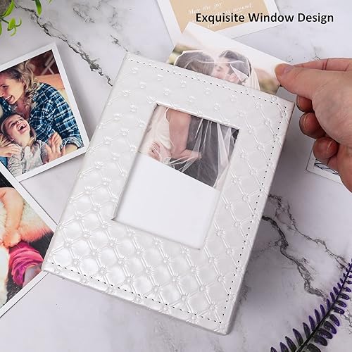 Miniatura 4 de RECUTMS Álbum de fotos de 4 x 6 pulgadas, 100 bolsillos, de piel sintética de grano con botón, álbum de fotos pequeño para bebé, familia, boda,