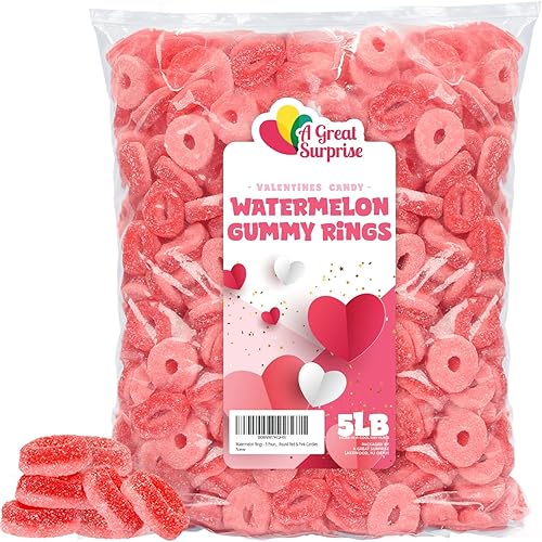 Anillos de sandía - 5 libras - Caramelo de goma - Caramelo a granel - Caramelo rojo - Anillos de goma