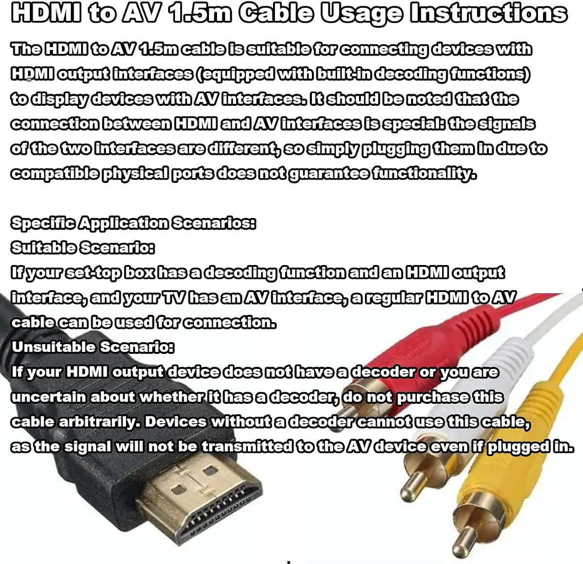 HDMI Cable 5ft/1.5m 1080P HDMI Male to 3 Video Audio AV Cable Connector Adapter Transmitter for VCD DVD TV HDTV