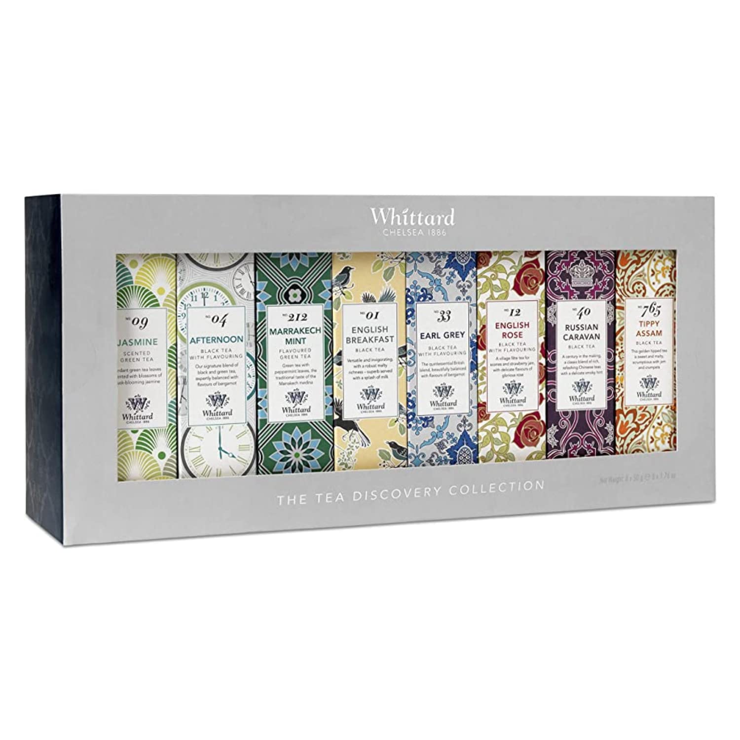 Whittard Colección Té Sabores Surtidos Caja de Regalo Té Negro y Verde 8 Sabores Aromatizados 160 Filtros Set de Regalo Té Inglés