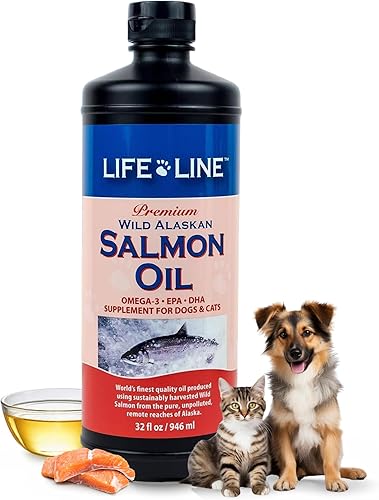 Miniatura 8 de Life Line - Aceite de salmón salvaje de Alaska para perros y gatos | Suplemento Omega-3 DHA y EPA para soporte de piel, abrigo, cerebro y corazón,