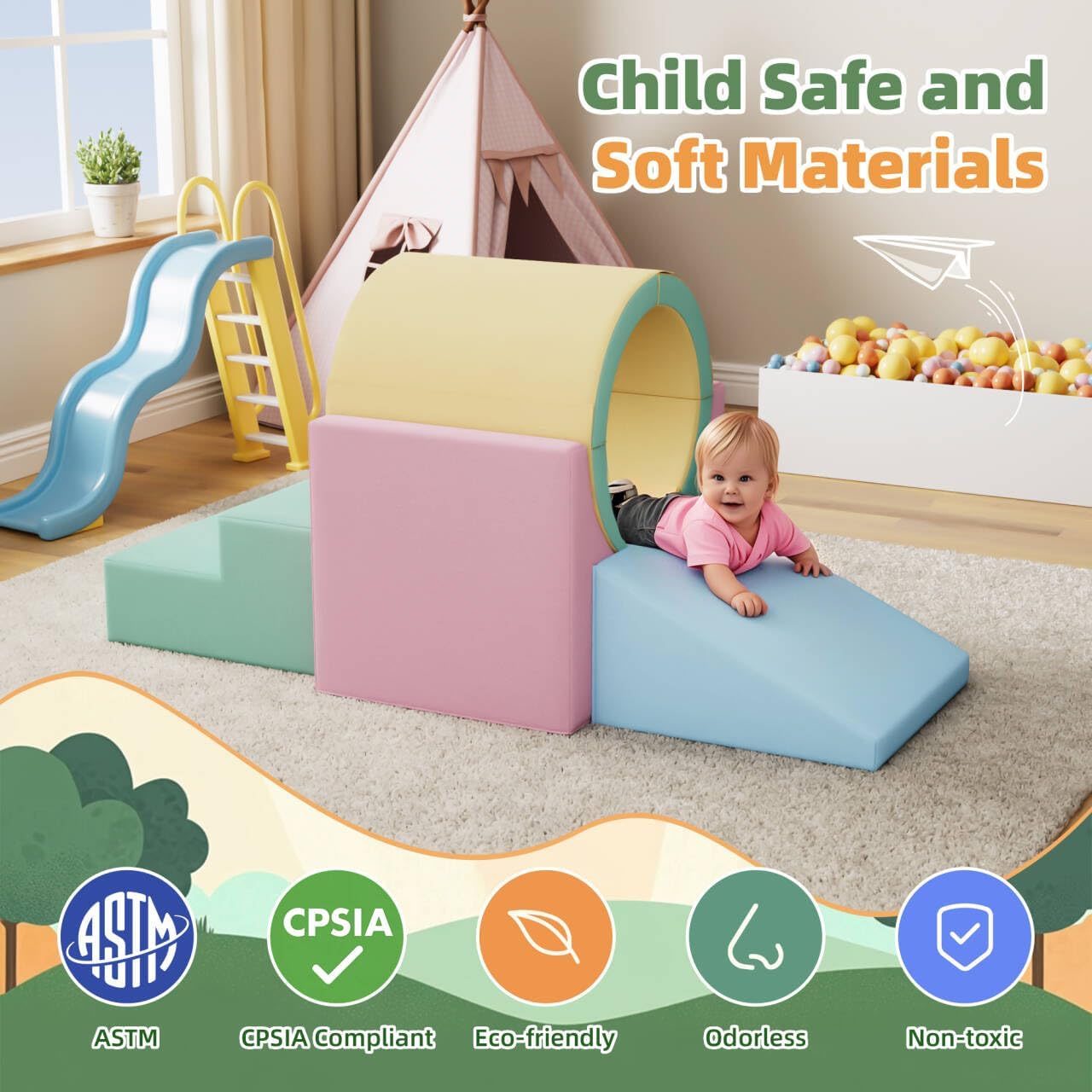 Betterhood Climbing Blocks - Kids Soft Foam Activity Playset - Toddler Couch Climber Gymnastics Equipment for Crawling and Sliding at Home, Preschool, Pink