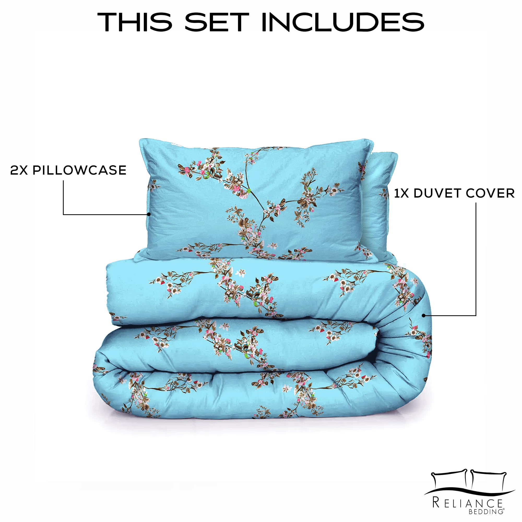 EverSoft Bedding 3Pcs Set 100% Egyptian Cotton Printed Duvet Cover & 2 Matching Pillowcase Pair 400 Thread Count Double Duvet Cover Set - Image 3