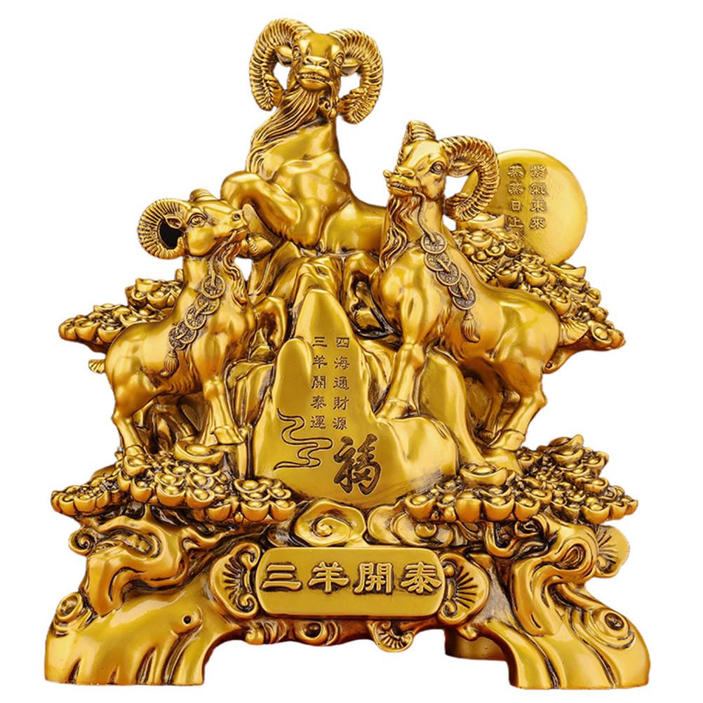 Figurka ze złotego mosiądzu Barany Feng Shui Statua zodiaku Kompaktowa ozdoba na biurko w domu Przynosząca szczęście, dobrobyt i pozytywną energię, aby przyciągnąć szczęście,Medium