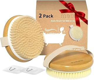 Metene 2-Pack Bamboo Dry Body Brushes - Soft & Stiff Bristles for Cellulite, Lymphatic Drainage, Exfoliation - Wet/Dry Use