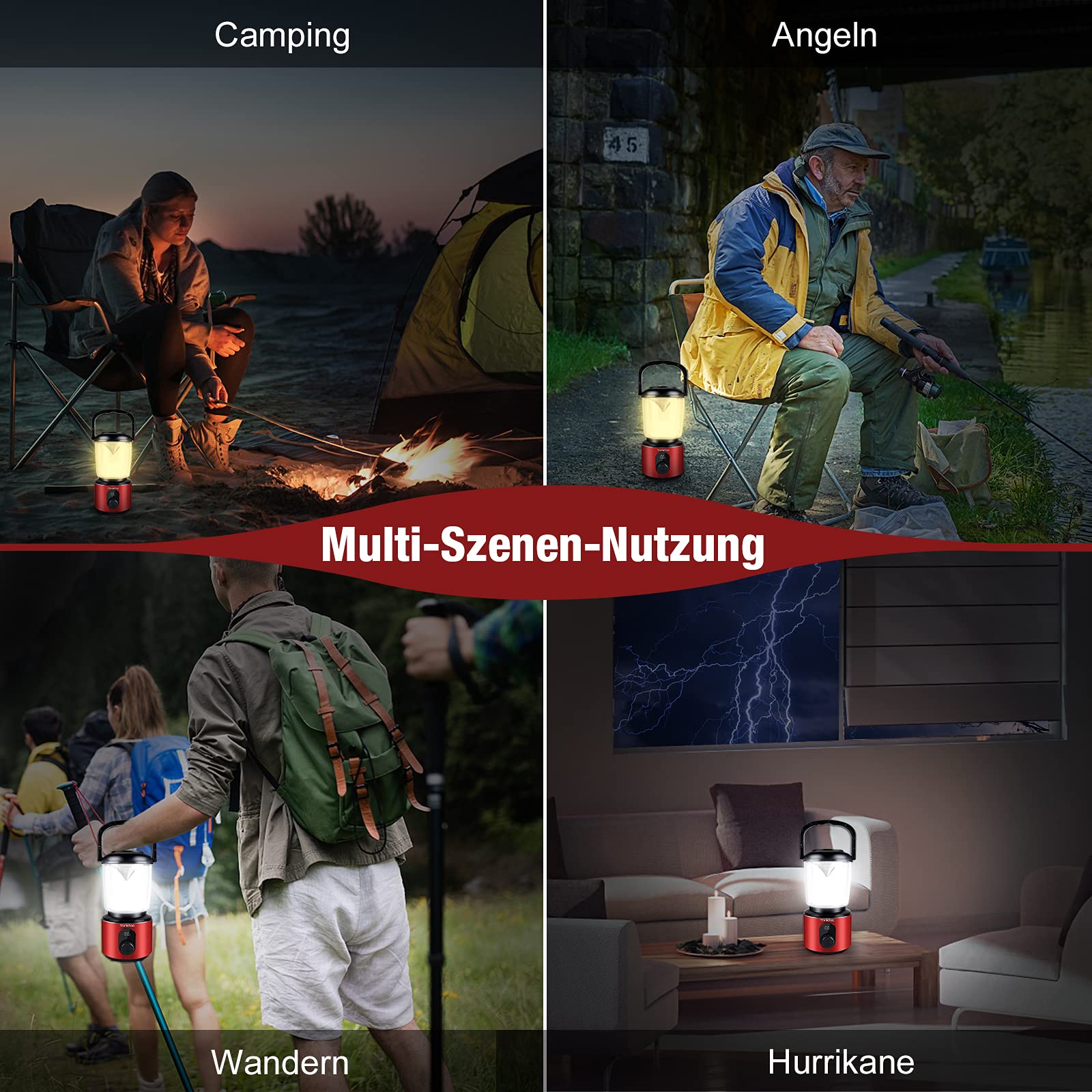 Yonktoo Oświetlenie kempingowe, 10400 mAh, latarnia kempingowa, USB-C z ekranem LED, lampa kempingowa działa 350 godzin, 5 trybów świecenia, wodoodporne światła namiotowe do wędkowania, wędrówek