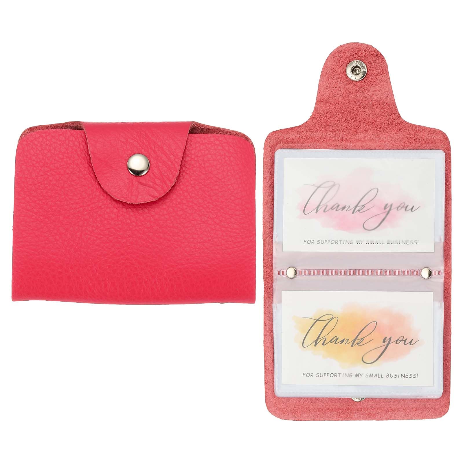 QUARKZMAN 2 Piezas De Portatarjetas De Cuero Organizador De Tarjetas De Visita Estuche Delgado Para Tarjetas De Identificación Monedero De Bolsillo Protector Con 24 Ranuras Rojo Rosa