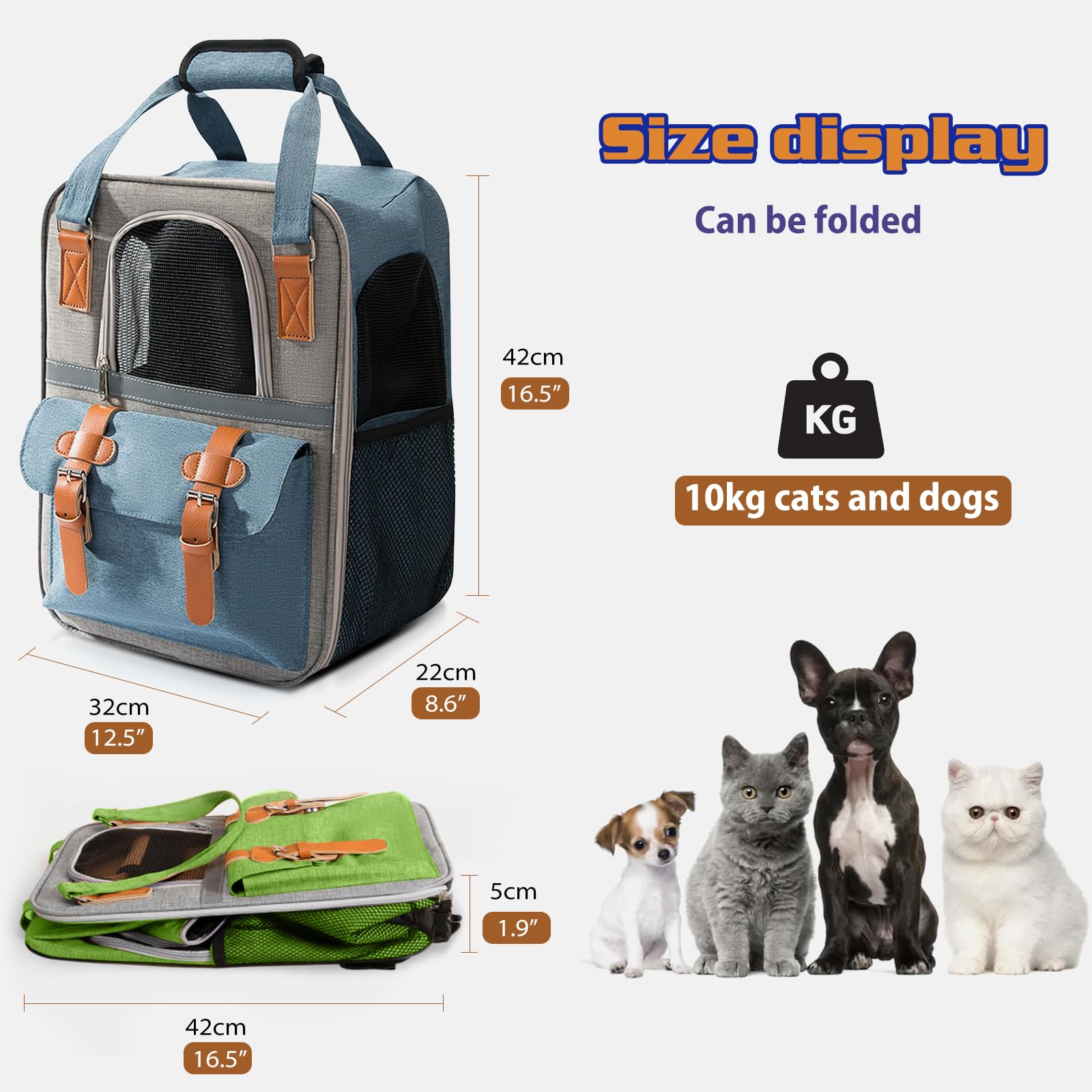 Zaino Traspirante Per Cani E Gatti - Fino 10kg, Con Cintura Sicurezza E Materasso Morbido - Foto 3