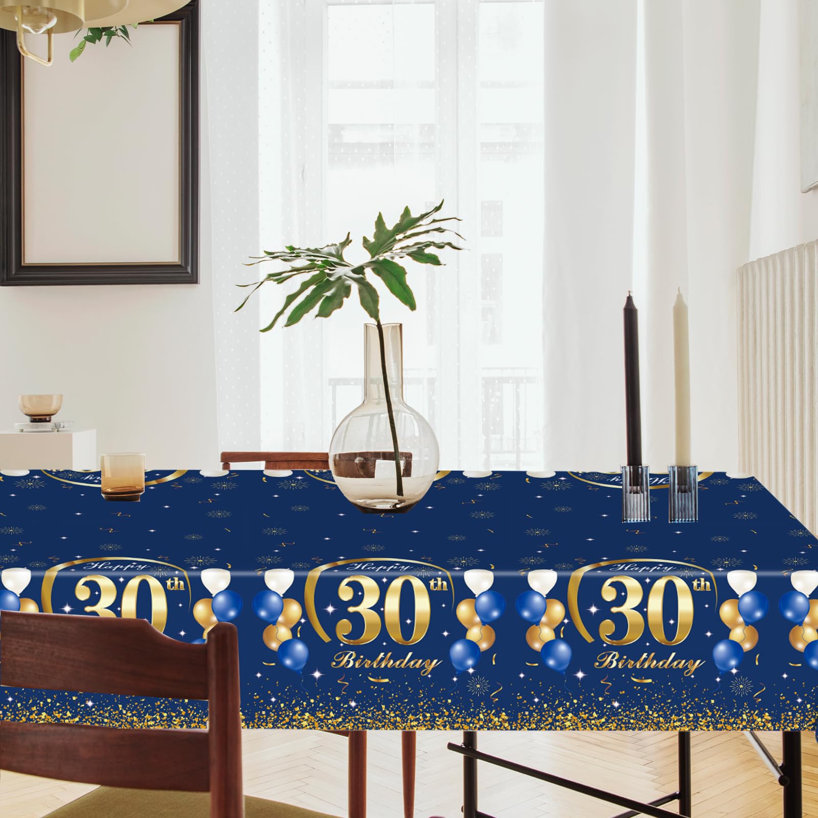 Eiurteao 2 tovaglie per 60° compleanno, nero e oro, con scritta Happy