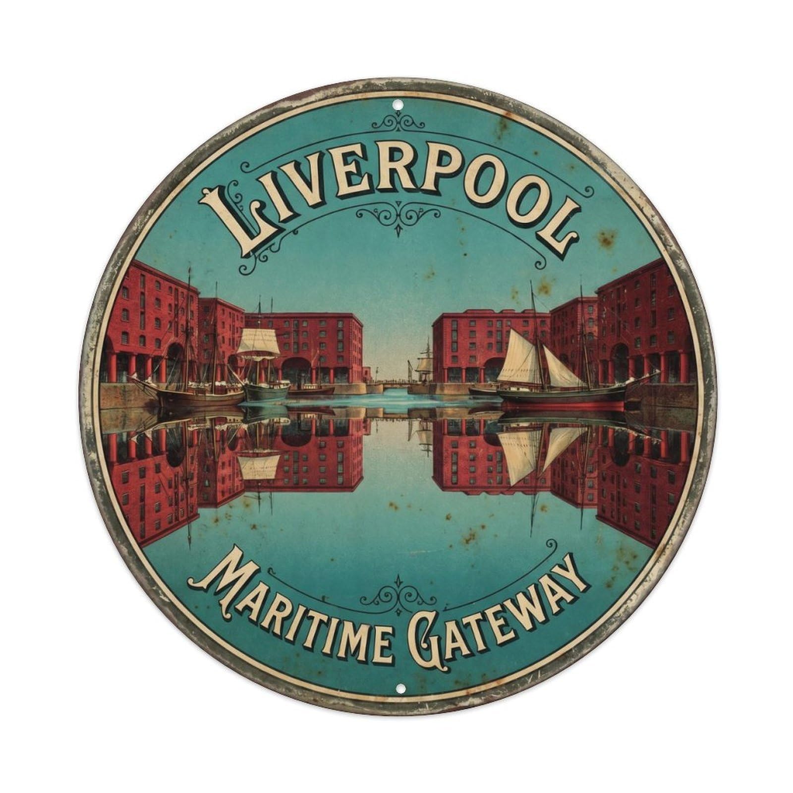 Docks Historic Kitchen Waterfront Metal Tin Sign Plaque Wall Decor for Cafe, Club, Garden Round Metal Poster 8x8Inch