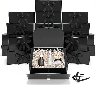ZSZMFH 15 PCs Gift Boxes with Lids, 12" x 8" x 4" Black Gift Boxes with Ribbon, Bridesmaid Proposal Box, Kraft Paper Gift Box for Wedding, Packaging, Present, Birthday, Cupcake Boxes, Crafting
