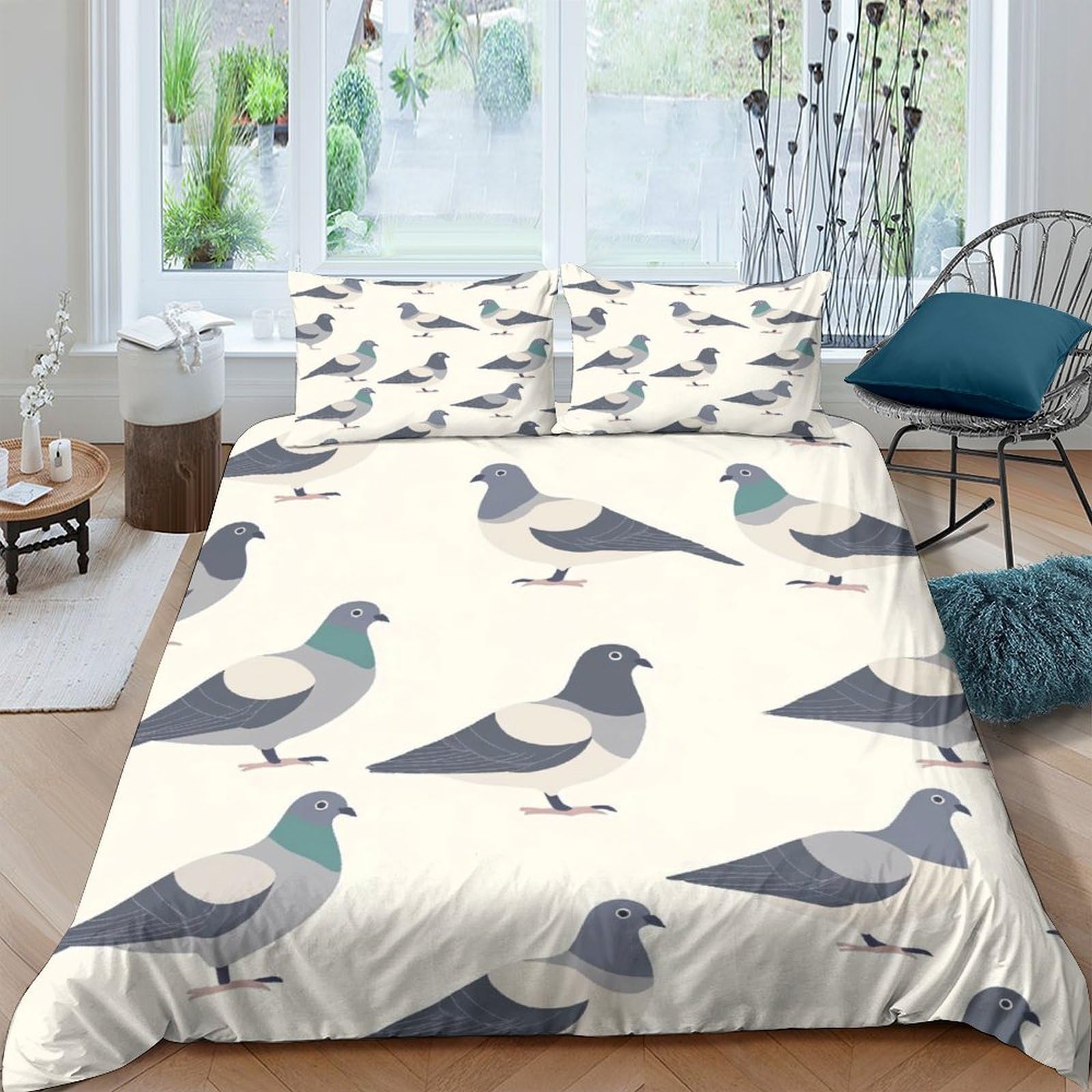 Ctjqhvkz Style-7 3D Printed Cartoon Pigeon Fitted Sheet Microfiber Anti-Slip Bird Mattress Cover For Bedroom Guest Room Decor, Machine Washable Single（135X200cm）