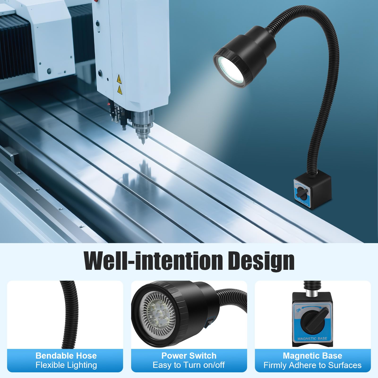 LED Maschinenleuchte mit Magnetfuß Flexible Werkstattlampe 500lm | Flexible LED Arbeitsleuchte mit Magnetfuß für Maschinen, Werkstätten und präzise Arbeiten mit heller Ausleuchtung