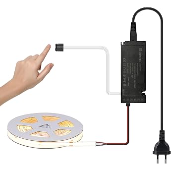 COB LED Strip 3 m Warm White with Touch Dimmer Switch and 36 W Power Supply Under-Unit Light for Acoustic Panels and Kitchen [Energy Class F]