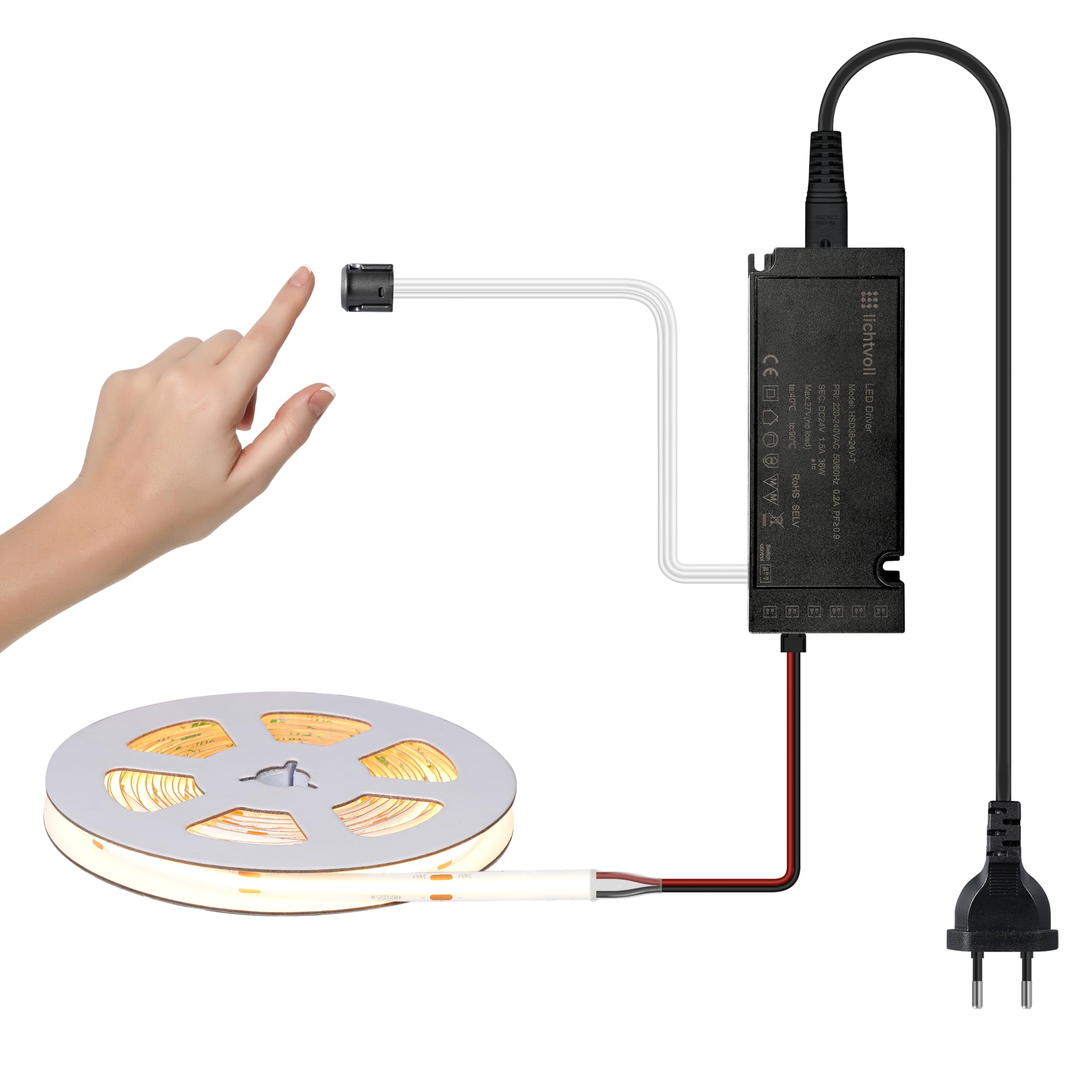 COB Led Streifen 3M Warmweiß mit Berühren Dimmer Schalten und 36W Netzteil, Unterbauleuchte für Akustikpaneele und Küche