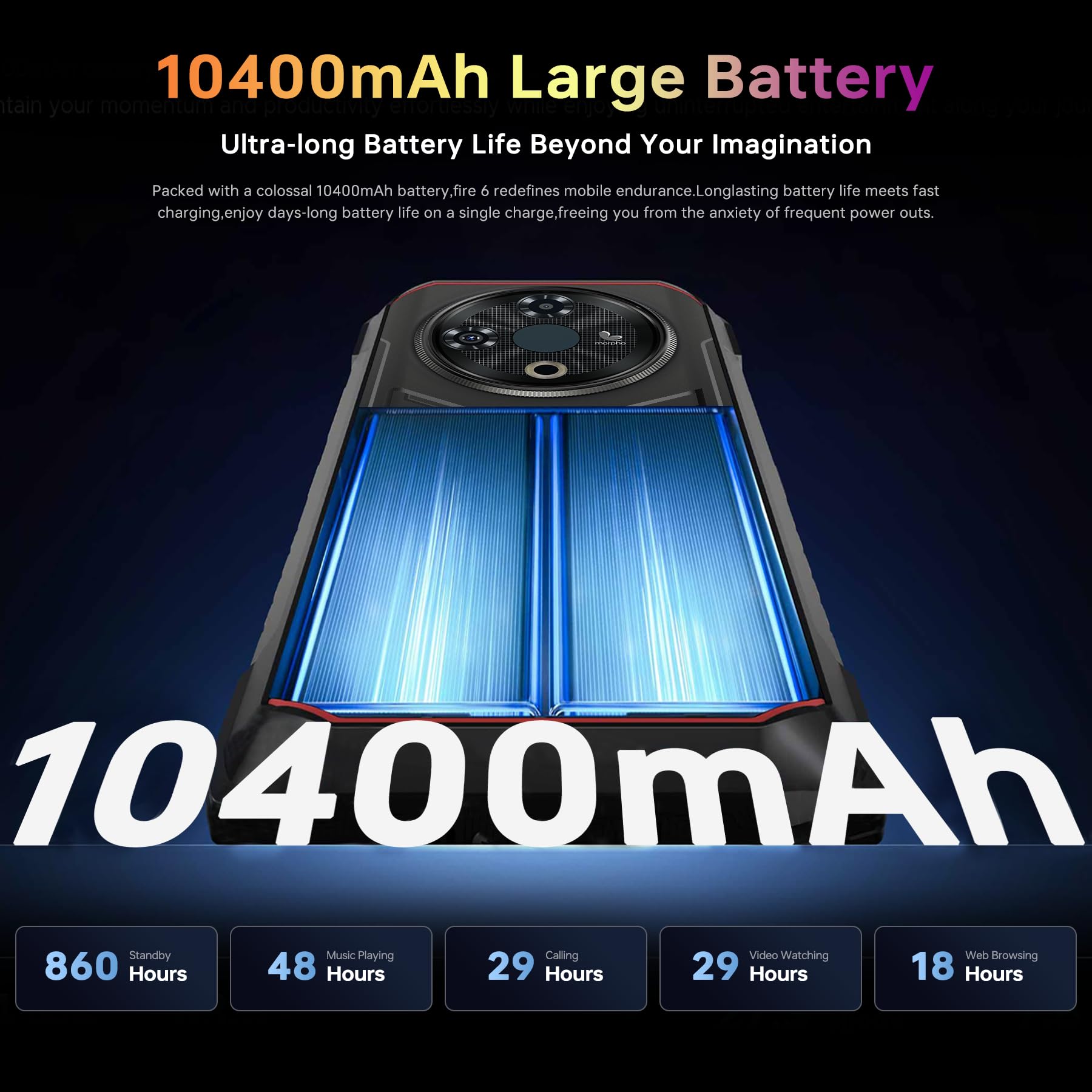 DOOGEE Fire 6 Telephone Portable Incassable avec Thermique Caméra, 16Go(6+10)/256Go Smartphone Incassable Android 14, 50MP+8MP, 10400mAh Antichoc, 6.56" HD+/NFC/Doble Sistema/IP68/4G Triple Slot Carte
