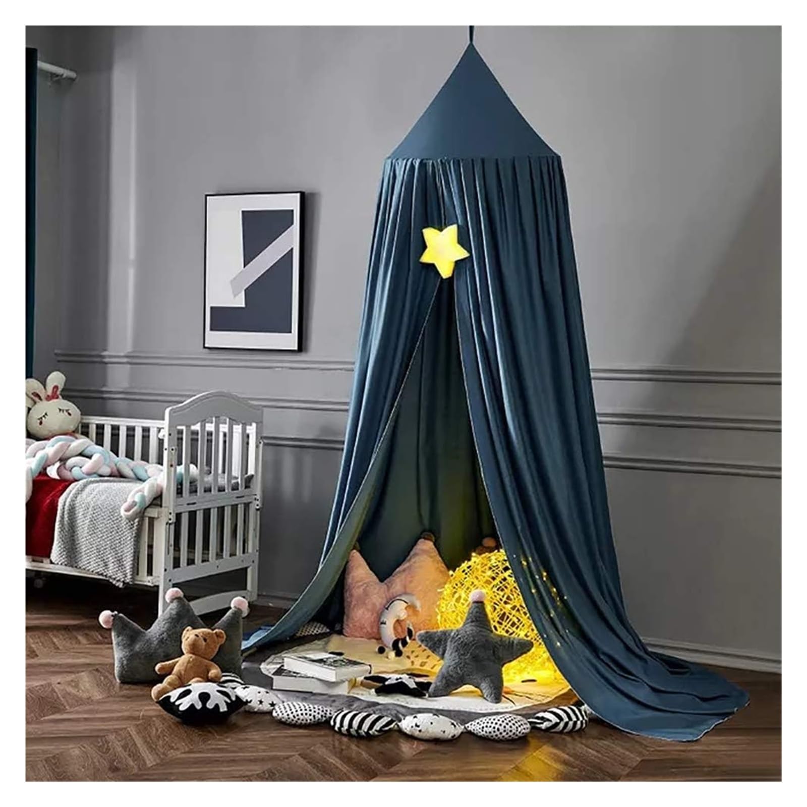 YHNNH, Letto a baldacchino con Rete a Cupola, Tende da Lettura da Gioco sospese for la Decorazione della Stanza dei Bambini(Blue)