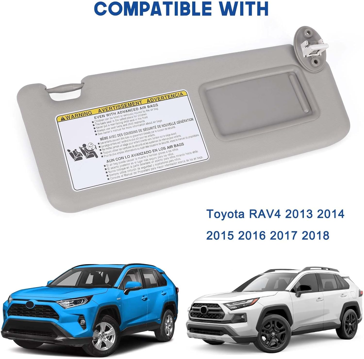 74320-42595 Sun Visor Protection Shade with Makeup Mirror Compatible with Toyota RAV4 2013-2018 (Front Right Passenger Side)