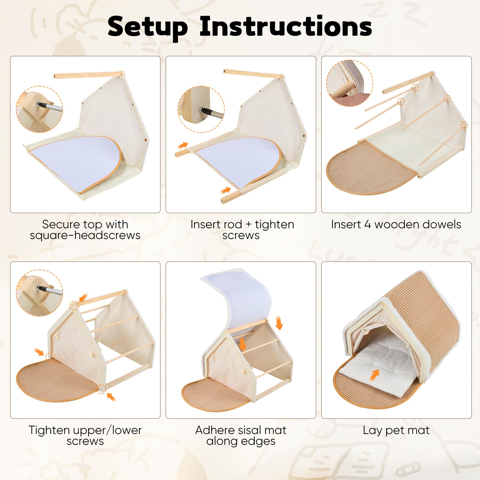 Tenda Per Gatti, Tana In Sisal Tenda Per 1-2 Gatti E Tiragraffi 2 In 1 In Legno Per Interni Con Cuscino E Tetto Lavabili 50 X 40 X 40 Cm Cuccia Accessori Per La Stanza Degli Animali