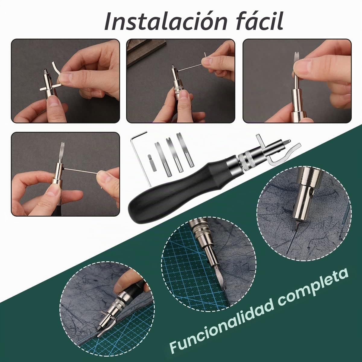Kit de herramientas de cuero para artesanía con bolsa de almacenamiento personalizada para cortar, perforar y coser