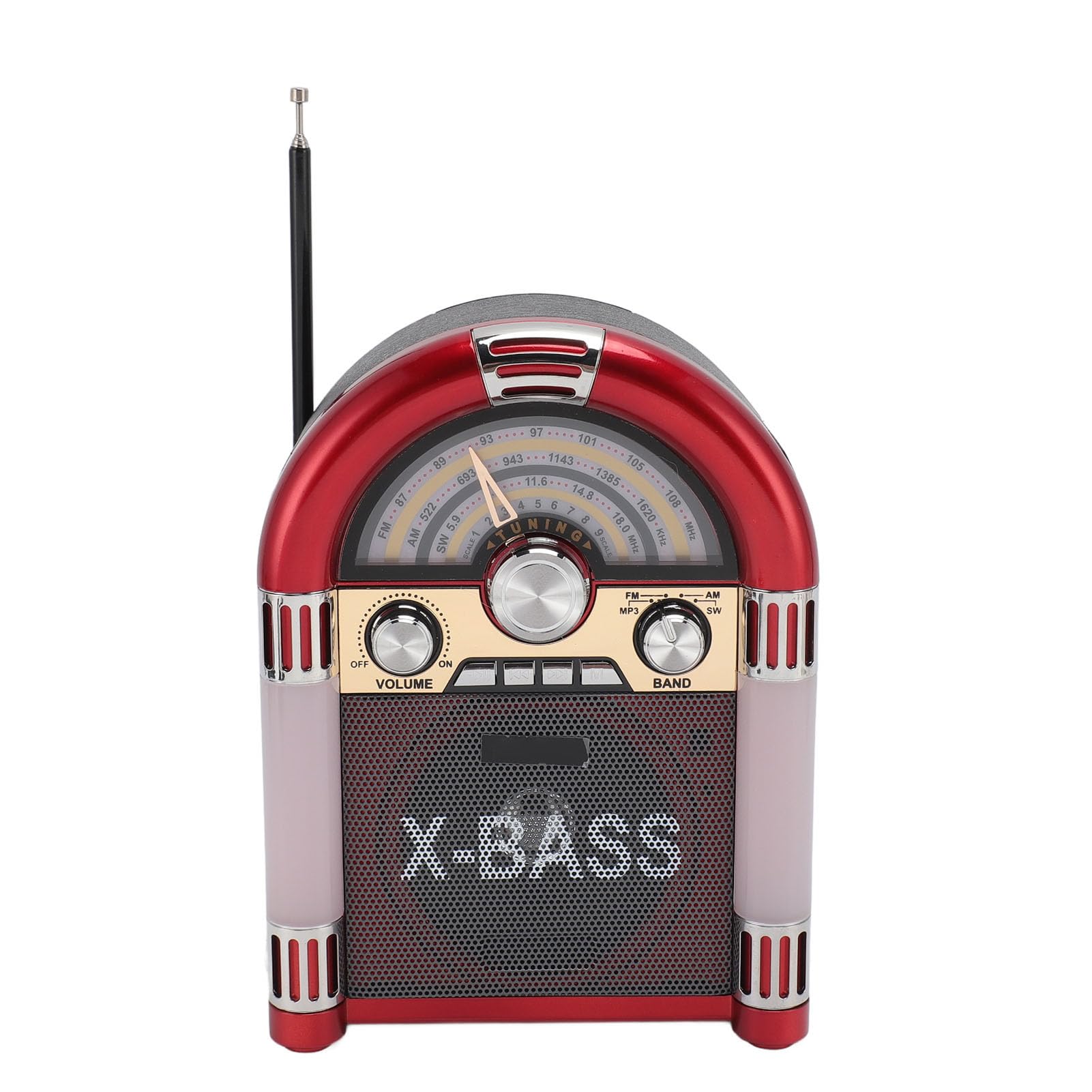 Radio Portátil con Altavoz Bluetooth, Radio Retro Am FM SW Compatible con Reproducción de Auriculares, Funciona con Pilas Recargables, Radio Bluetooth Vintage para el Hogar, (Rojo)