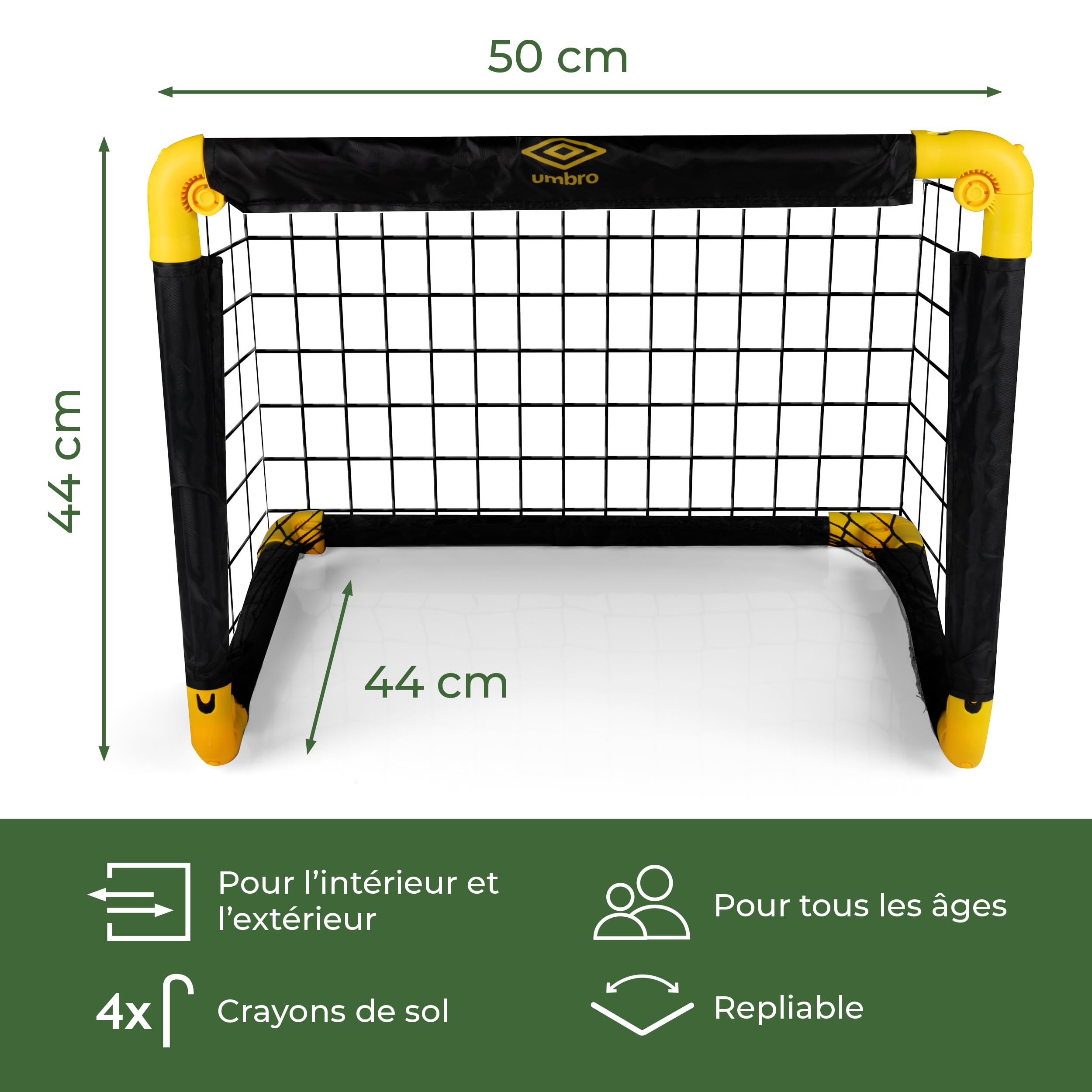 Umbro Cage de Foot 50x44x44 cm Ensemble 2 Buts Pliable Kit Entrainement Football Enfants Adultes Exterieur Interieur Noir/Jaune