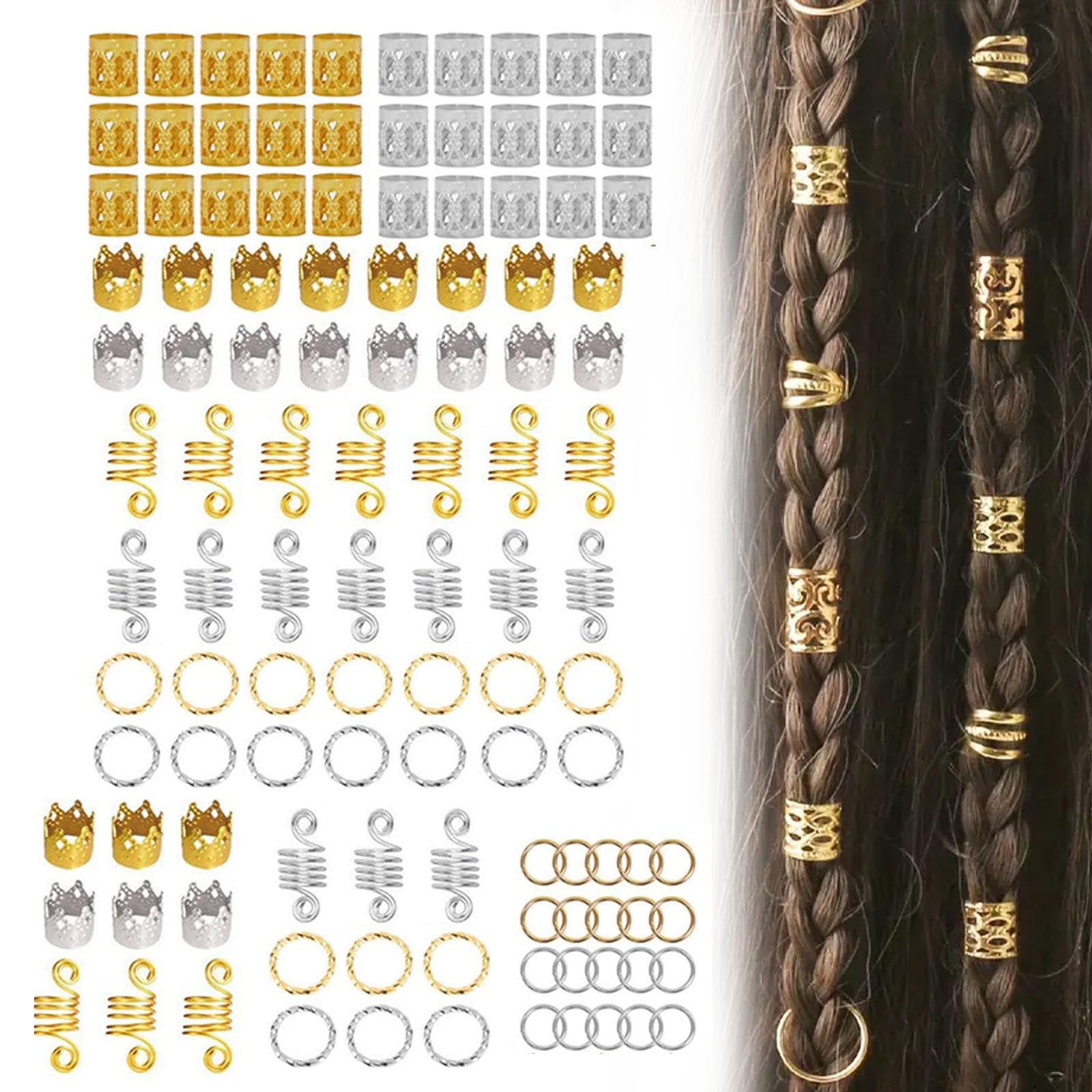 Accesorios para Rastas para Cabello,110 Piezas Joyería del Pelo Trenzado,Cuentas Trenzadas Pelo,Trenzas Metal Cabello Accesorios,Anillos Trenza Pelo,Puños Trenza Cabello,Anillos Metálicos Trenzas