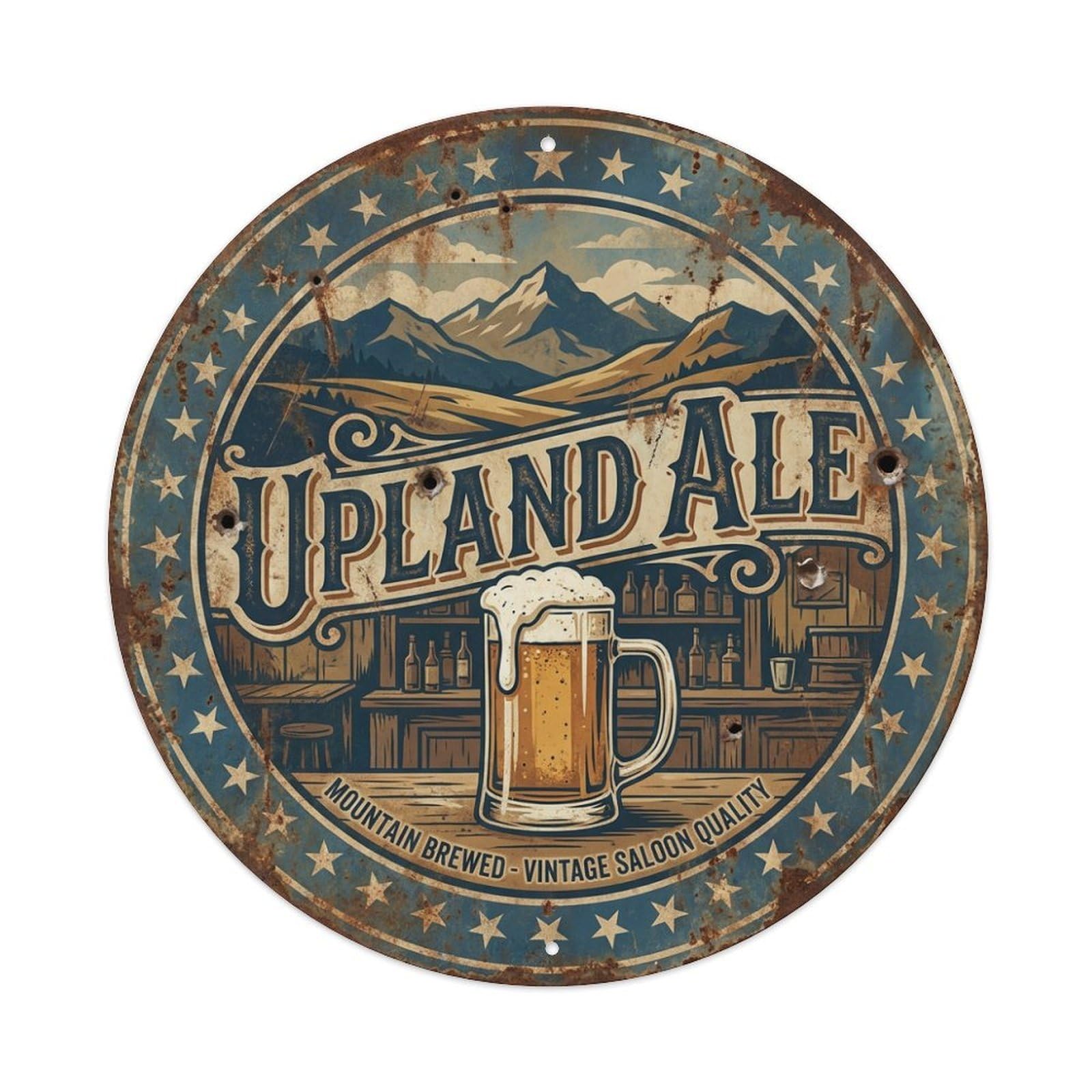 Vintage Beer Western Cowboy Upland Ale Retro Bar for Pub Metal Tin Sign