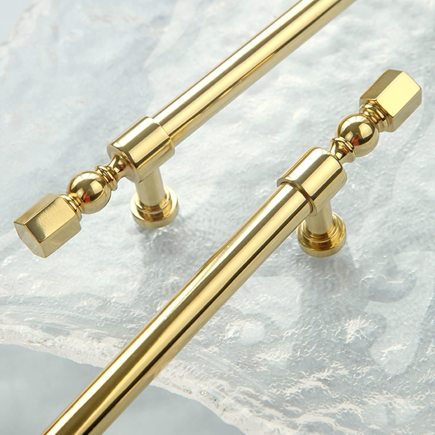 Cabinet Pulls,6 Pcs Bright Color Brass Cabinet Handles 128mm Hole Centers Light Luxury Drawer Pulls,with Screws for Kitchen,Dresser,Bathroom,Furniture Door(Size:Hole Spacing 320mm)