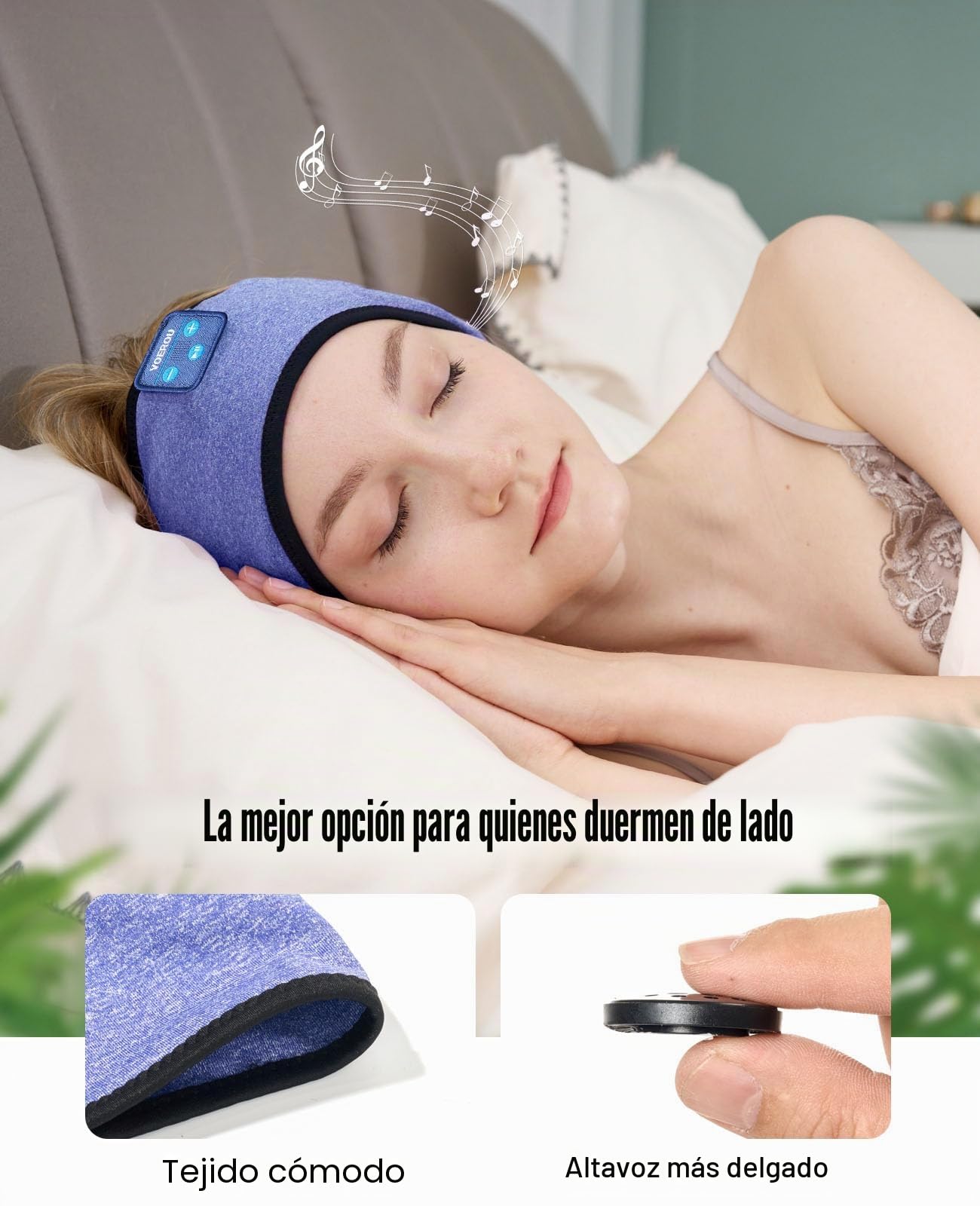 Voerou Auriculares Bluetooth 5.4 para Dormir, Auriculares Inalámbricos con Altavoces Ultrafina y Estéreo, Auriculares para Dormir para Entrenamiento, Correr, Yoga y Meditación, Dispositivos