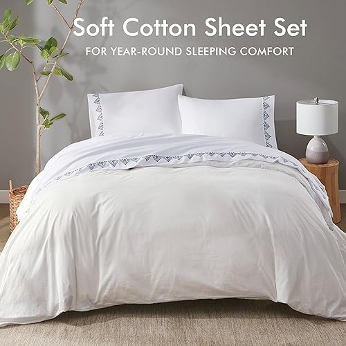 Miniatura 6 de Madison Park Juego de sábanas de microfibra cepillada suave, elegante diseño de dobladillo bordado, bolsillo elástico de 14 pulgadas que se adapta a