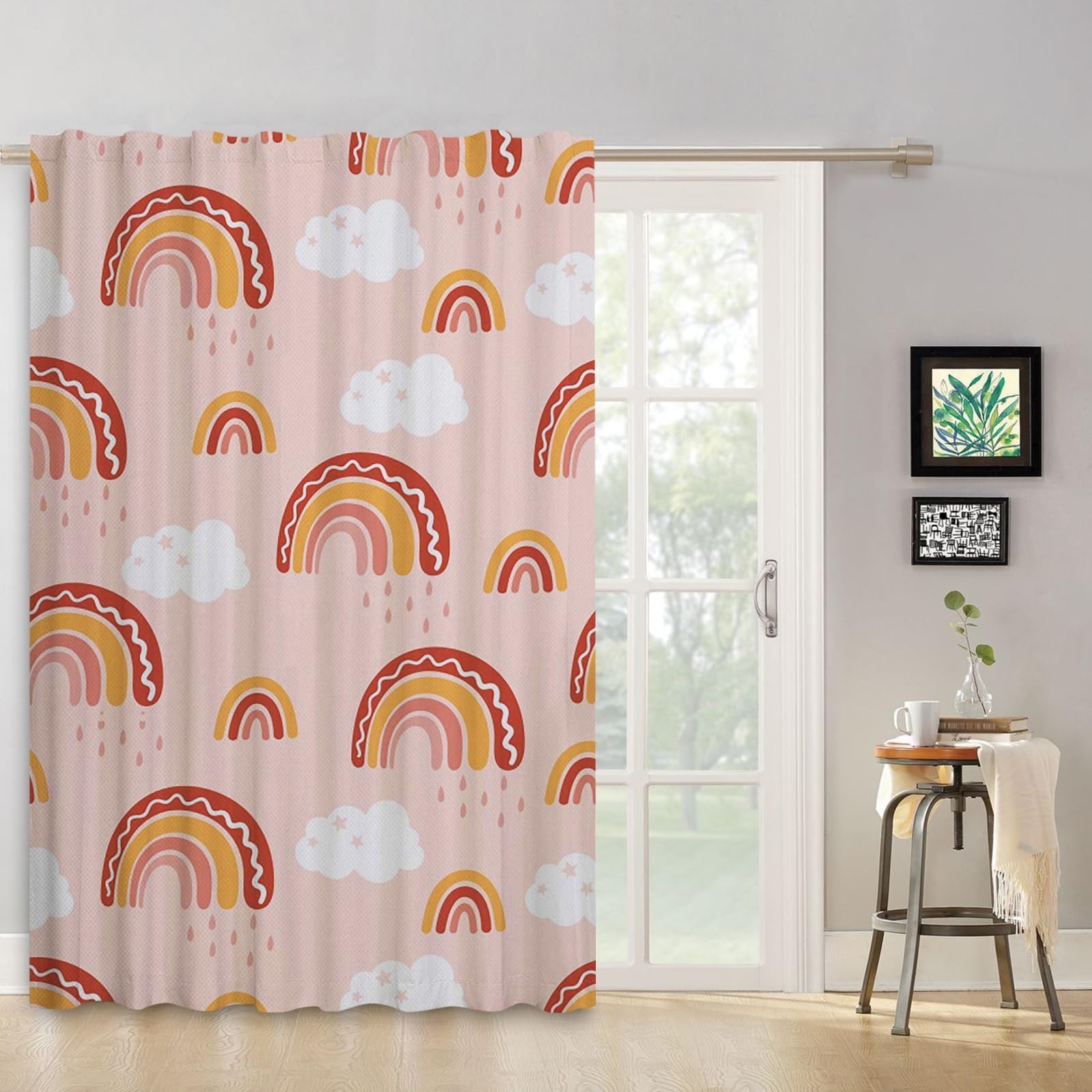 ggaimwf Rainbow Curtains Pencil Pleat Cartoon Rainbow Clouds Pastel Bedroom Curtains Kids Window Treatment for Child Girls Living Room Nursery Cafe Interior Divider Curtain Tier 132x214cm 1 Panel - Image 2