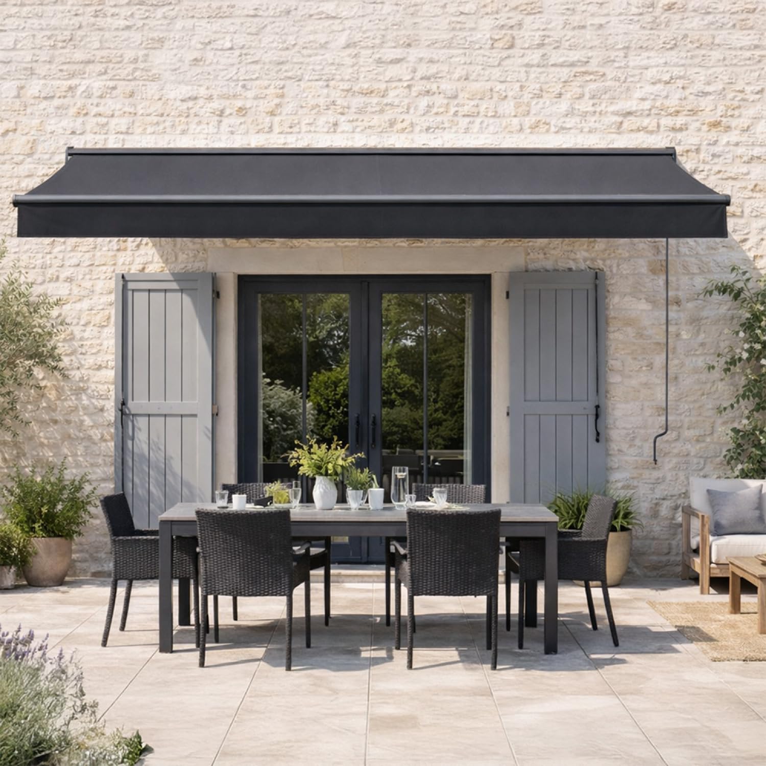 Store Banne Motorisé 2,95x2,5 m Semi-Coffre Aluminium avec Télécommande | Moteur 244 W portée 30 m, toile grise 280 g/m² hydrofuge, lambrequin amovible, 2 fixations murales acier fournies