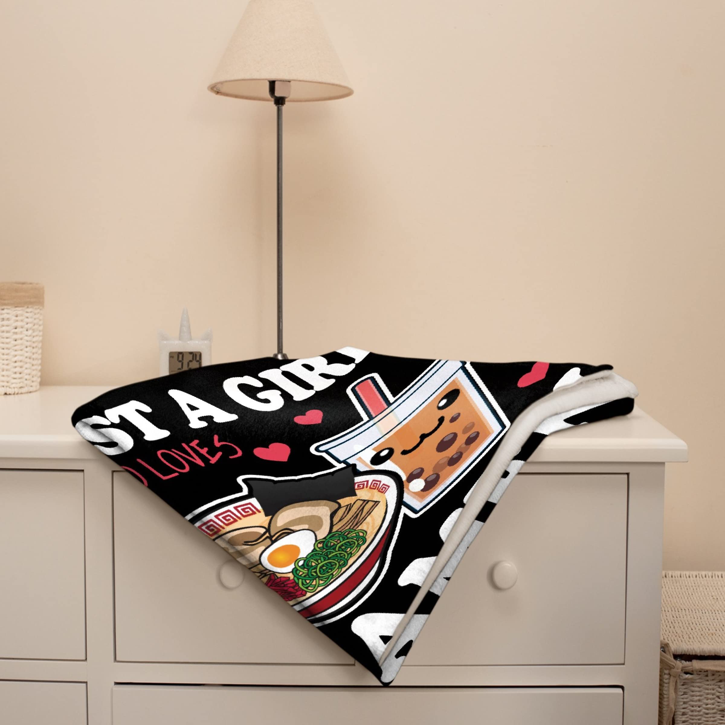 Coperta Ramen Boba, idea regalo per ragazze, 101 x 127 cm