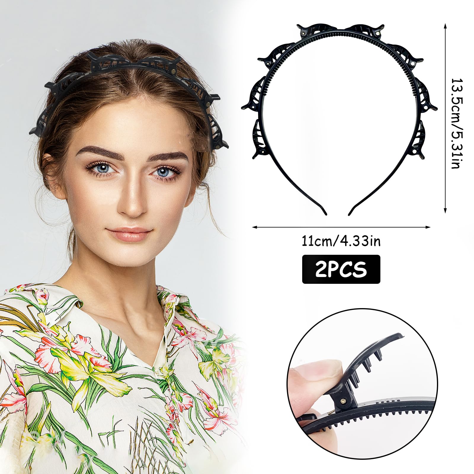 Realjoy 4 Pcs Plastic Headbands,Headband with Clips+Zig Zag Headband,2 Styles of Fashion Headbands Accessories for Women Girls (Black and Brown) - Image 3