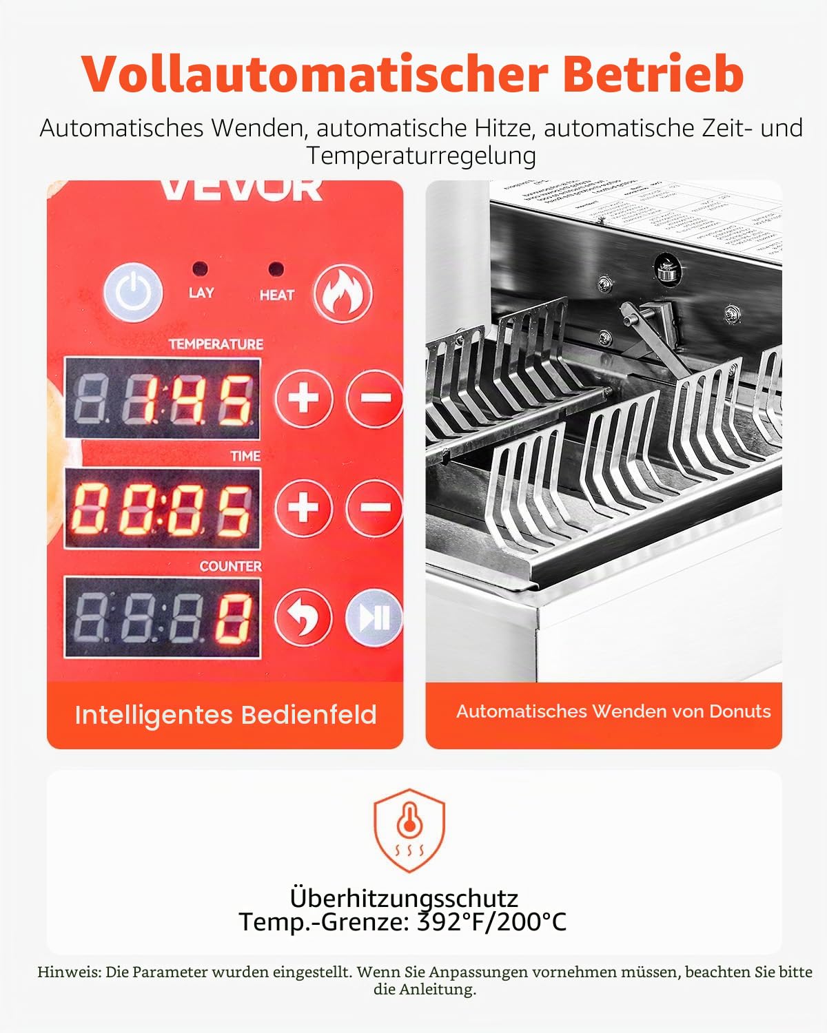 VEVOR kommerzielle automatische Donut Maschine Maker, 4-reihige Herstellungsausrüstung aus Edelstahl (240 Stk./h) elektrische Donut-Fritteuse mit intelligenter Steuerung für Bäckereien Restaurants